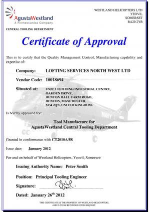 Agusta Westland Certificate of Approval